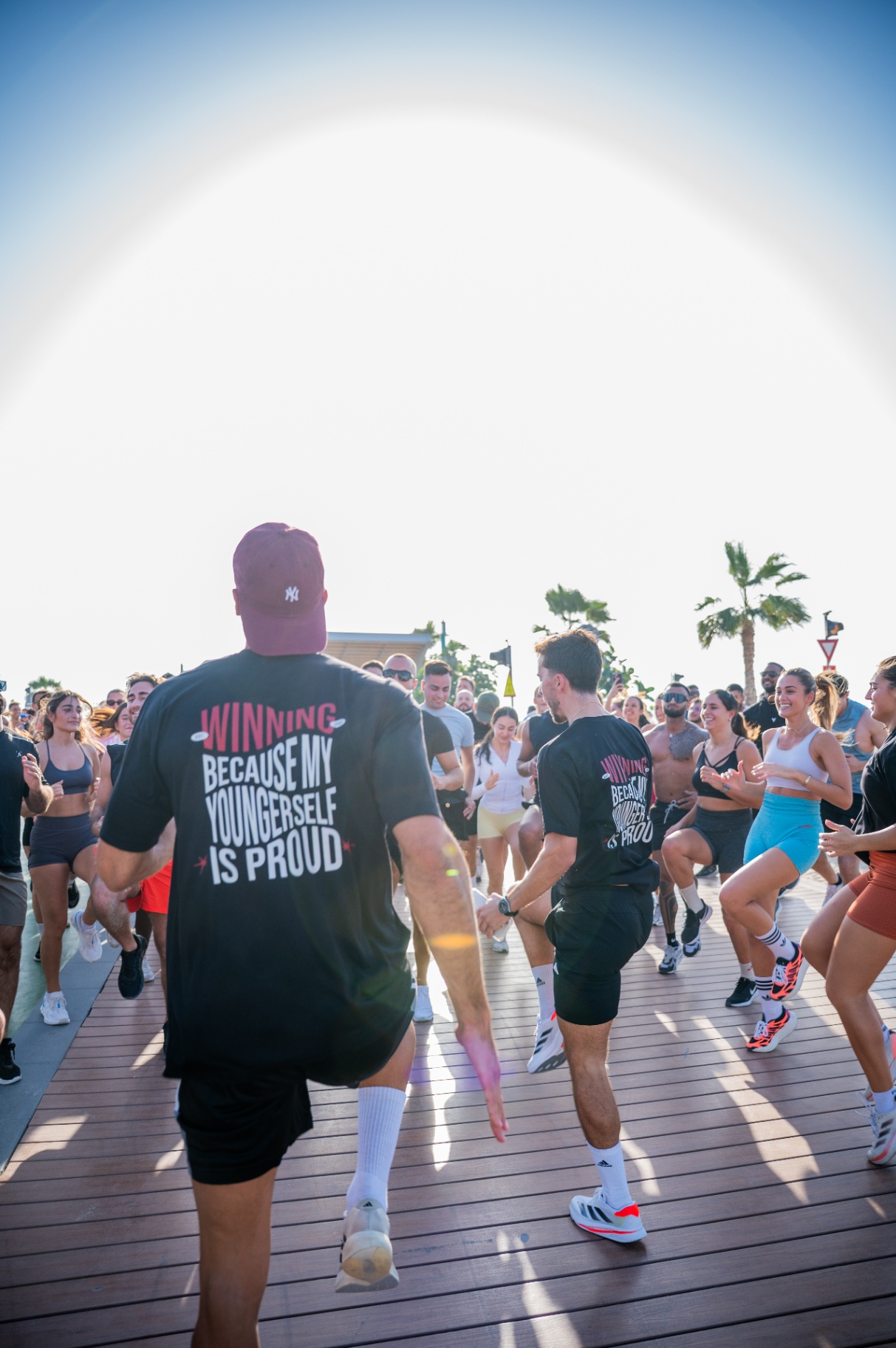 Community running on the boardwalk